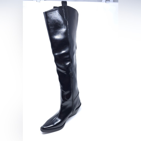 Wild Pair Shoes - Wild Pair Luelap Boots Black Faux Leather Western Knee High